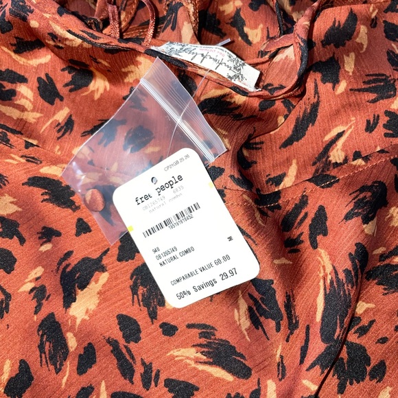 FREE PEOPLE |  Dress | Burnt Orange & Black | Medium | NWT | Print Mini - Picture 4 of 4